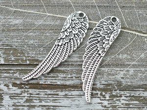 Angel Wing Pendant - Angel Wing Charms - Silver Angel Wings - Silver Pendants - Large Pendants - Boho Pendants - 52x14mm - 4pcs - (B593)