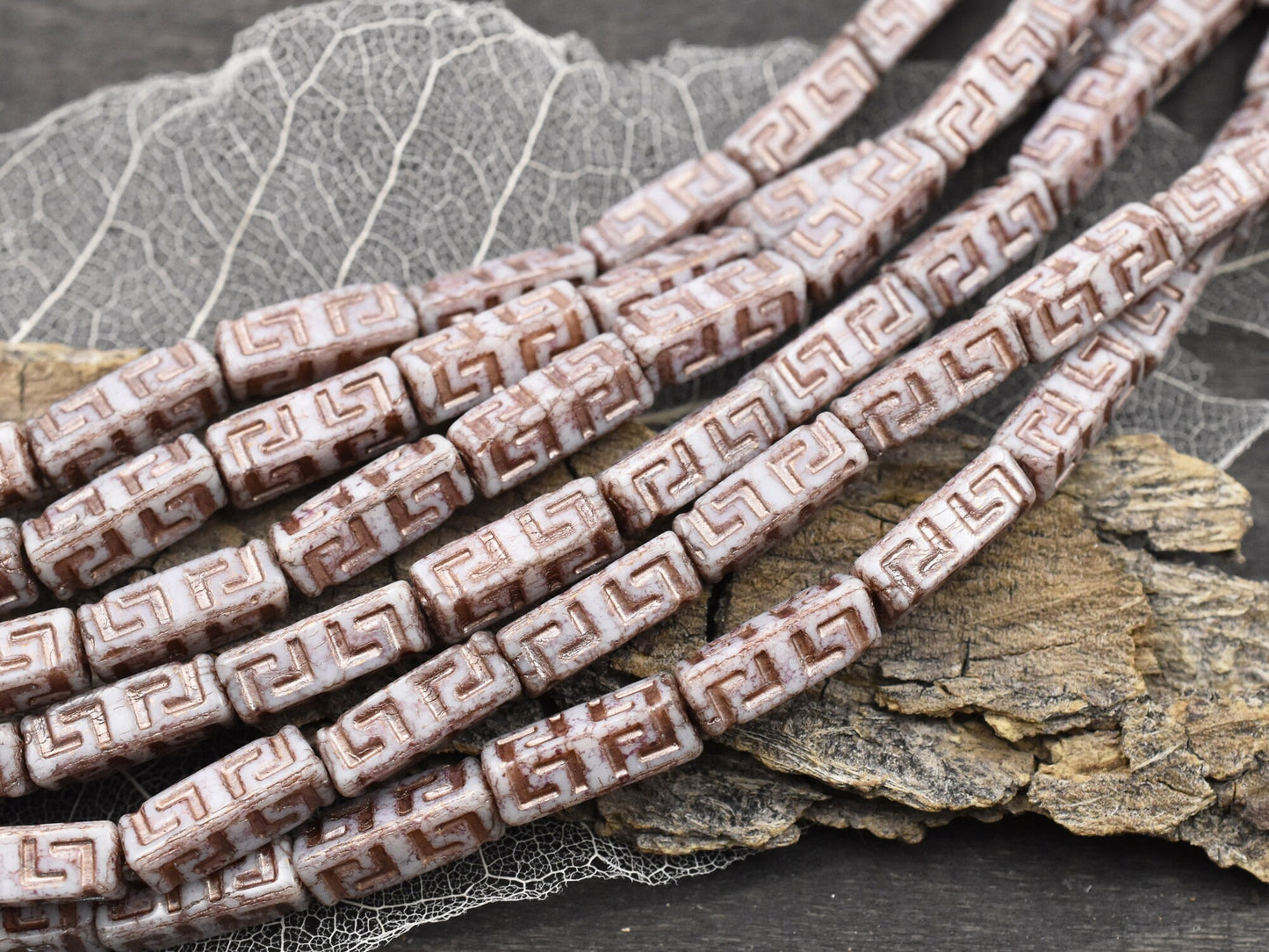 Czech Glass Beads - Tube Beads - Celtic Beads - Picasso Beads - Stick Beads - 15x5mm - 12pcs (4763)