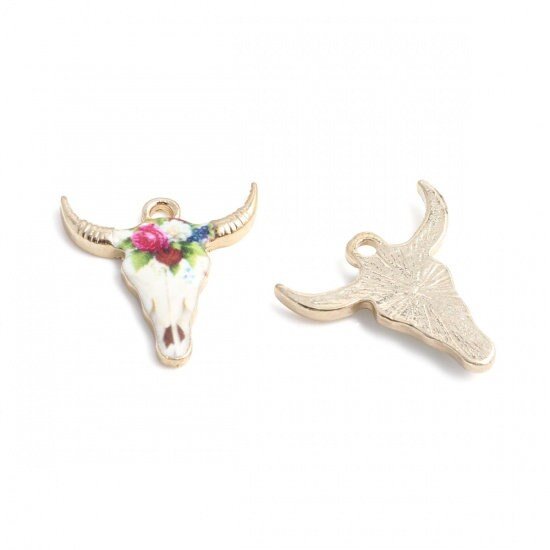 Metal Charms - Bohemian Charms - Cow Charms - Floral Charms - Enamel Charms - Tau Cow - 5pcs - 22x21mm - (5869)