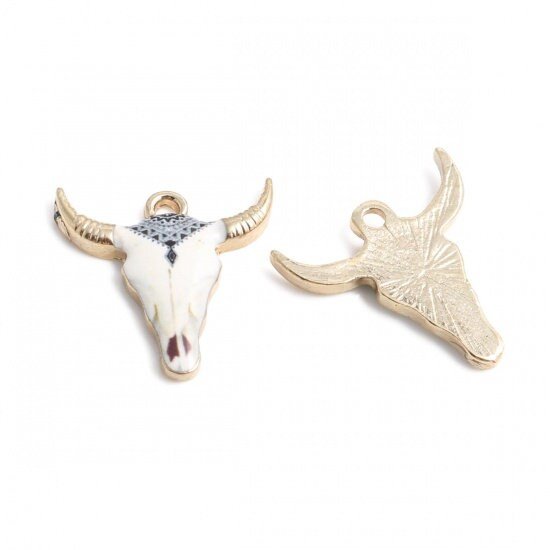 Cow Charms - Floral Charms - Metal Charms - Bohemian Charms - Enamel Charms - Tau Cow - 5pcs - 22x21mm - (B622)