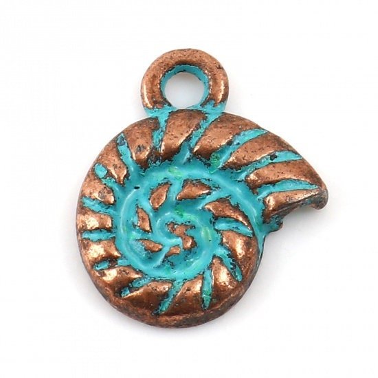 Beach Charms - Metal Charm - Patina Charms - Copper Charms - Small Charms - 10pcs - 12x10mm - (A350)