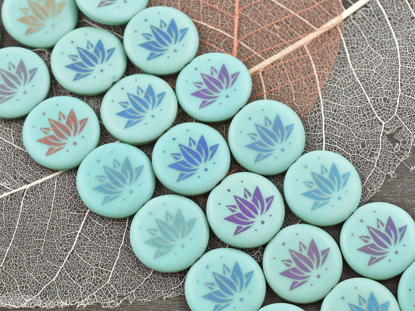 Lotus Flower Beads - Czech Glass Beads - Laser Etched Beads - Laser Tattoo Beads - Flower Beads - 17mm - 8pcs - (536)