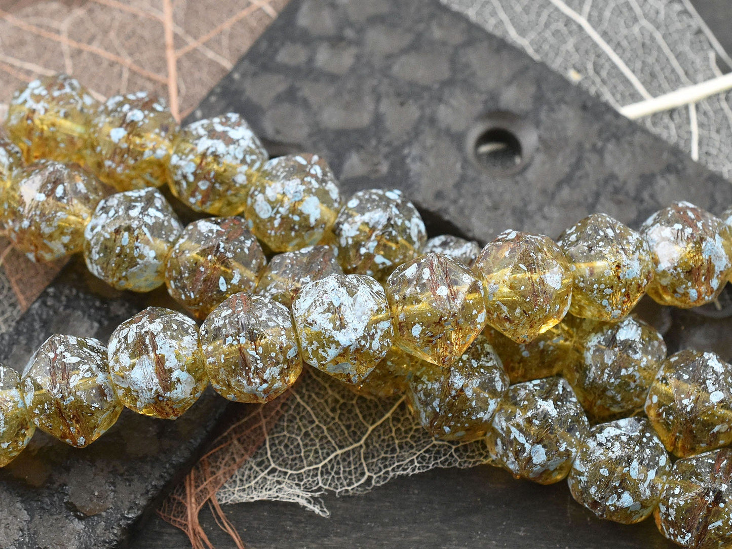 Czech Glass Beads - Picasso Beads - English Cut Beads - Antique Cut Beads - Round Beads - 10mm - 10pcs - (538)