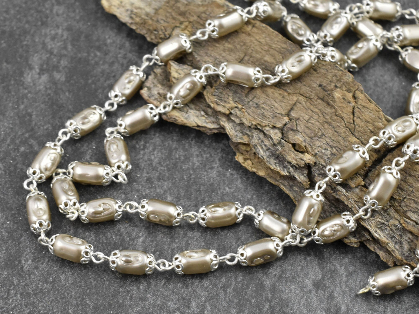 Pearl Chain - Wedding Jewelry - Czech Pearl Chain - Beaded Chain - Czech Glass Pearls - Sold by the foot - (CH5-A)