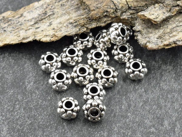 Daisy Spacers - Metal Beads - Antique Silver Beads - Silver Spacers - Silver Spacer Beads - 6x4mm - (B148)