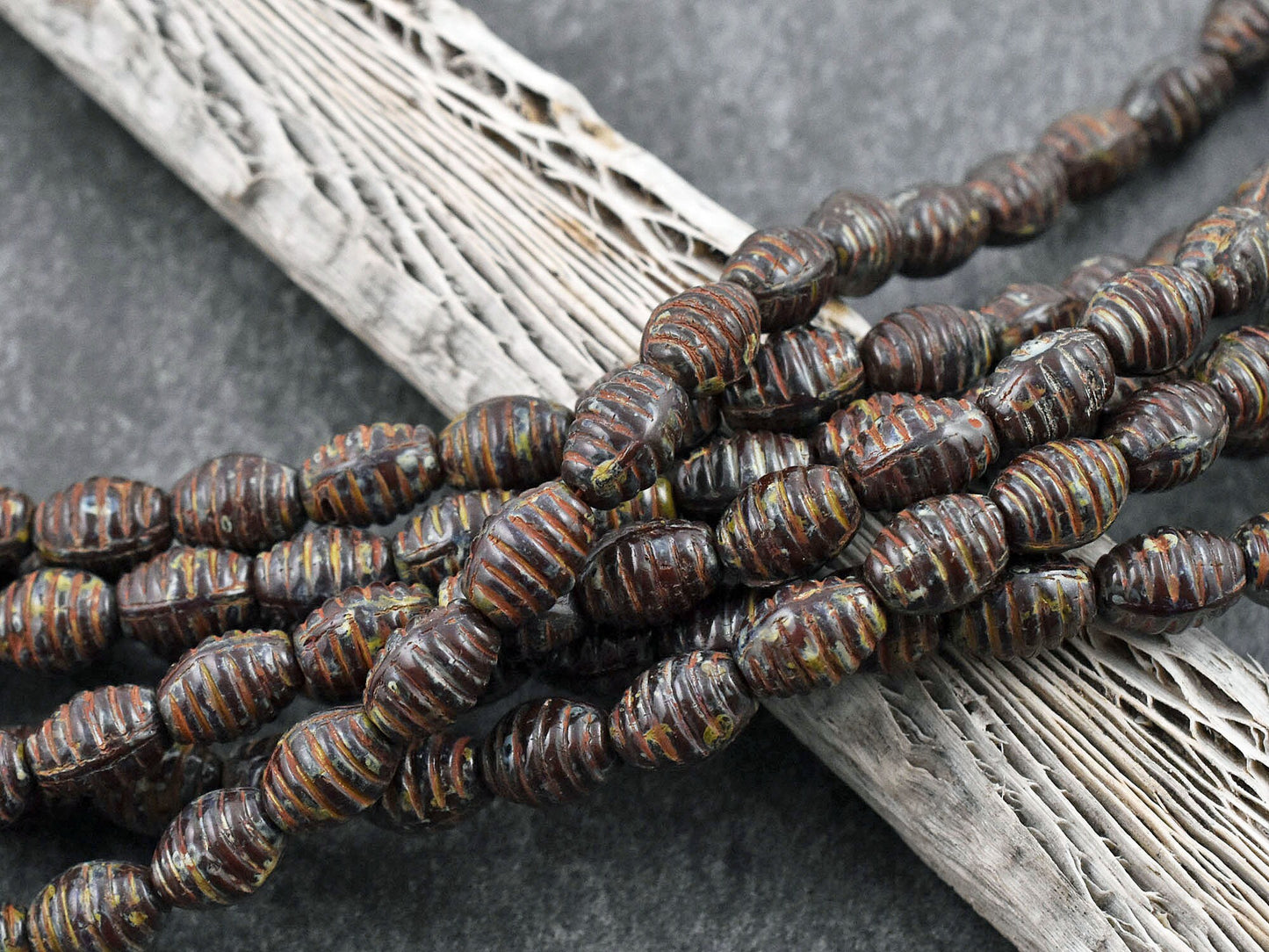 Picasso Beads - Czech Glass Beads - Oval Beads - Vintage Beads - Spiral Beads - Czech Beads - 9x6mm - 8 inch strand - (4231)