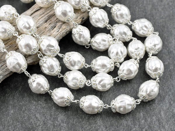 Beaded Chain - Wedding Beads - Czech Pearl Chain - Czech Glass Beads - DIY Jewelry - Sold by the foot - (CH34)