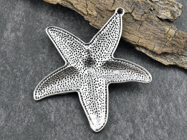 Starfish Pendant - Metal Pendant - Silver Pendant - Sea Life Pendant - 66x63mm - (276)