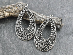 Earring Findings - Earring Pendant - Silver Charms - Metal Charms - Earring Connector - 2pcs - 52x30mm - (A79)