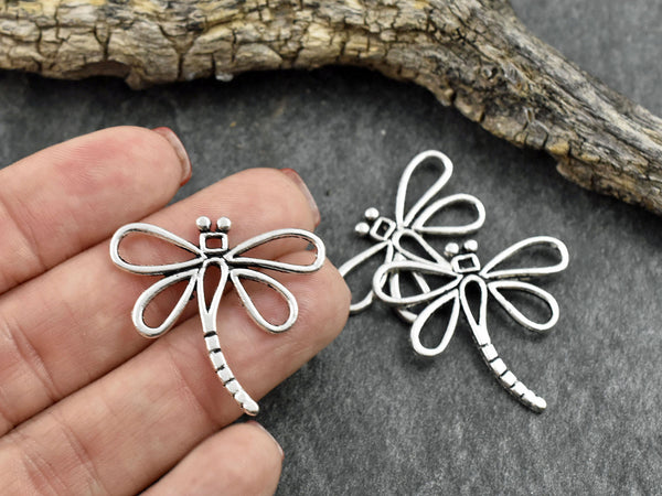 Metal Charms - Dragonfly Charms - Silver Charms - 10pcs - 29x31mm- (2651)
