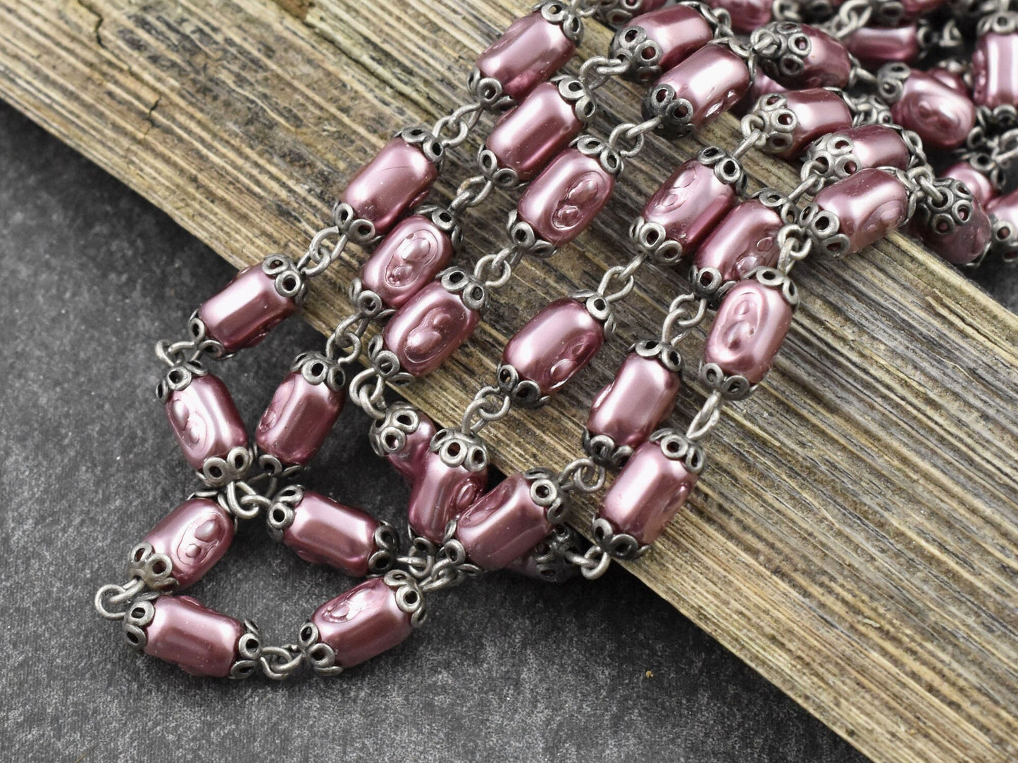 Pearl Chain - Pearl Beads - Czech Pearl Chain - Beaded Chain - Czech Glass Pearls - Sold by the foot - (CH1-A)