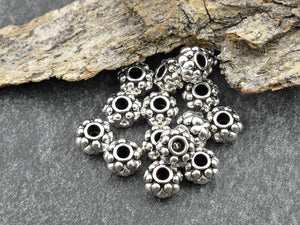 Daisy Spacers - Metal Beads - Antique Silver Beads - Silver Spacers - Silver Spacer Beads - 6x4mm - (B148)