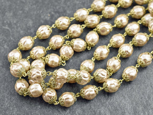 Beaded Chain - Czech Pearl Chain - Beaded Chain - Czech Glass Beads - Czech Glass Pearls - Sold by the foot - (CH31)