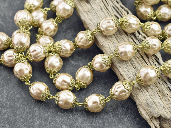 Beaded Chain - Czech Pearl Chain - Beaded Chain - Czech Glass Beads - Czech Glass Pearls - Sold by the foot - (CH31)