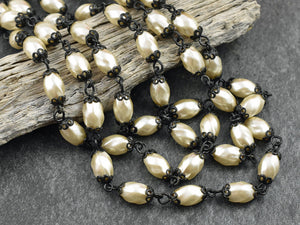 Rosary Chain - Beaded Chain - Pearl Chain - Pearl Beads - Czech Glass Pearls - Sold by the foot - (CH10-A)