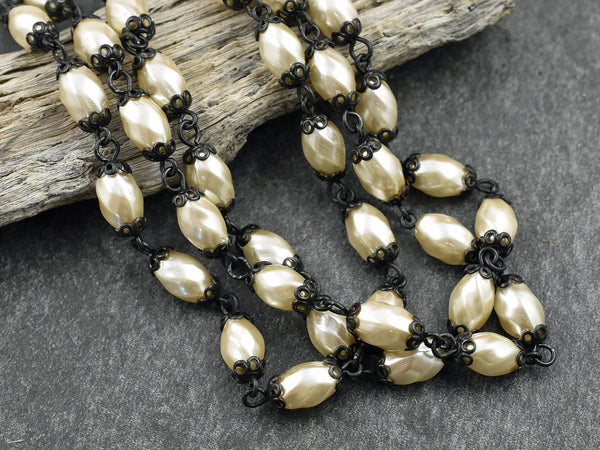 Rosary Chain - Beaded Chain - Pearl Chain - Pearl Beads - Czech Glass Pearls - Sold by the foot - (CH10-A)