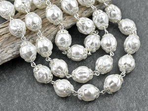 Beaded Chain - Wedding Beads - Czech Pearl Chain - Czech Glass Beads - DIY Jewelry - Sold by the foot - (CH34)