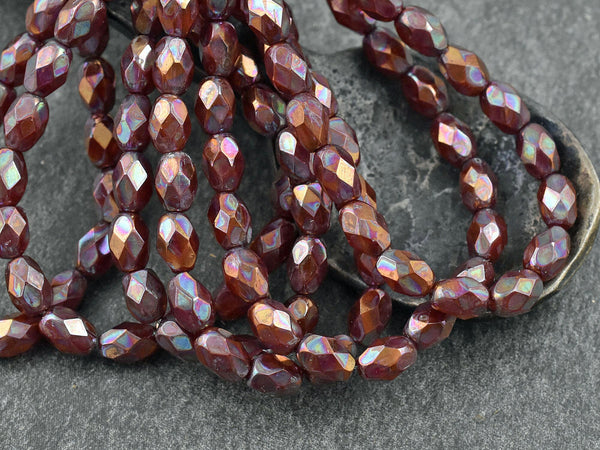 Czech Glass Beads - Picasso Beads - Faceted Beads - Fire Polished Beads - Oval Beads - 5x7mm - 20pcs (2157)