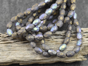 Czech Glass Beads - Etched Beads - Purple Beads - Fire Polished Beads - Oval Beads - 5x7mm - 20pcs (476)