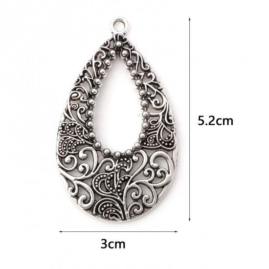 Earring Findings - Earring Pendant - Silver Charms - Metal Charms - Earring Connector - 2pcs - 52x30mm - (A79)