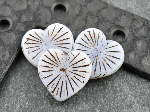 Heart Beads - Czech Glass Beads - Heart Pendant - Heart Focal Bead - 22mm - 4pcs - (5649)