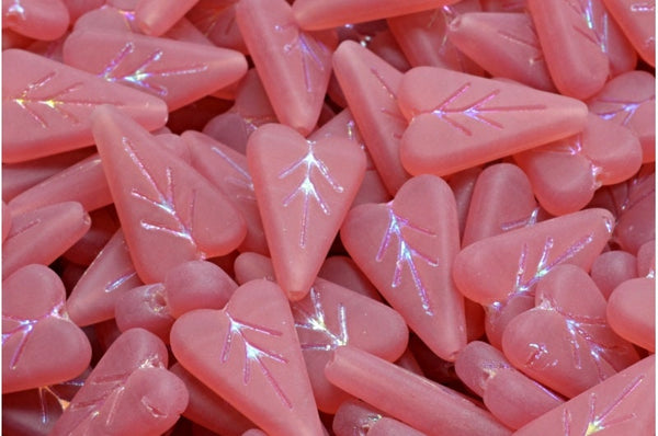 Heart Beads - Czech Glass Beads - Pink Beads - Valentines Beads - Heart Charm - 17x11mm - 8pcs (440)