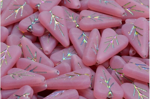 Heart Beads - Czech Glass Beads - Pink Beads - Valentines Beads - Heart Charm - 17x11mm - 8pcs (3656)