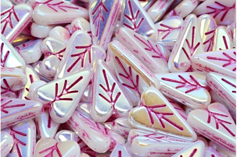 Heart Beads - Czech Glass Beads - Picasso Beads - Valentines Beads - Heart Charm - 17x11mm - 8pcs (2961)