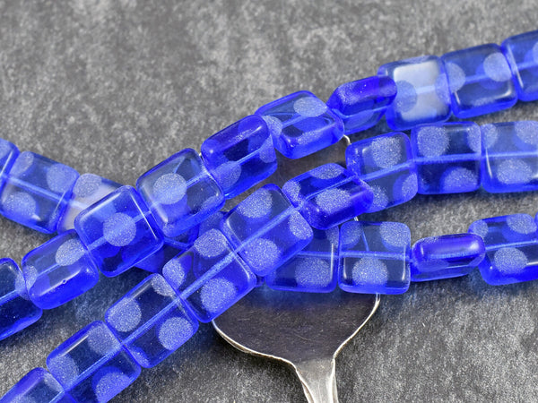 Czech Glass Beads - Blue Beads - Fourth of July Beads - Square Beads - Vintage Czech Beads - 10mm - 8 inch strand - (B280)