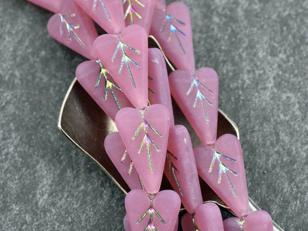 Heart Beads - Czech Glass Beads - Pink Beads - Valentines Beads - Heart Charm - 17x11mm - 8pcs (3656)