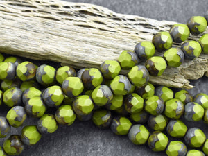 Picasso Beads - Czech Glass Beads - Round Beads - Central Cut Beads - Chartreuse Beads - 19pcs (1200)