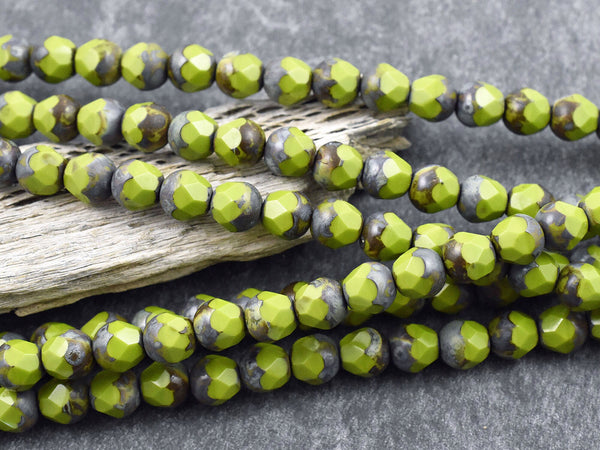 Picasso Beads - Czech Glass Beads - Round Beads - Central Cut Beads - Chartreuse Beads - 19pcs (1200)