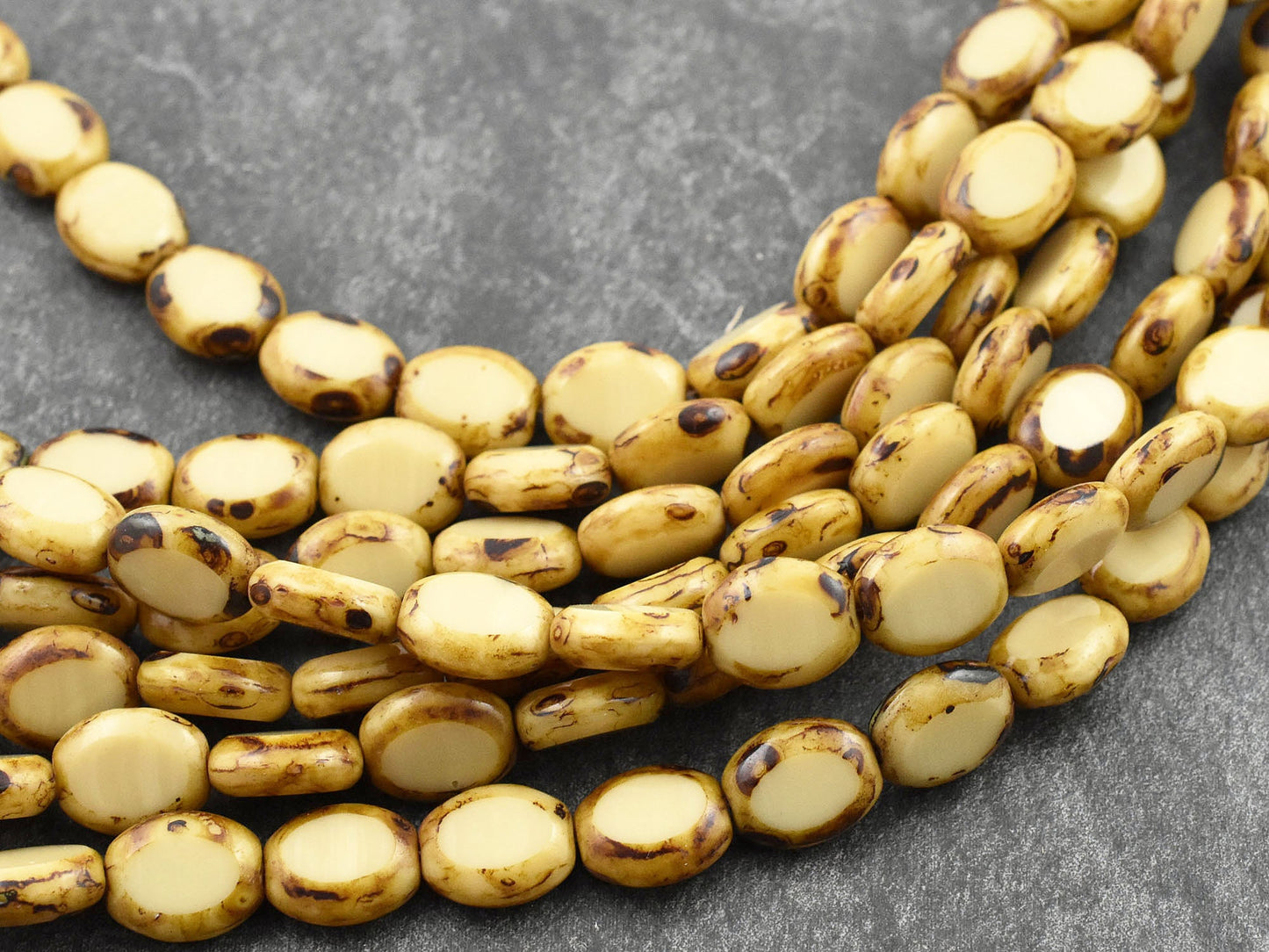 Vintage Czech Beads - Picasso Beads - Czech Glass Beads - Table Cut Beads - Oval Beads - 12x10mm - 17pcs - (5388)