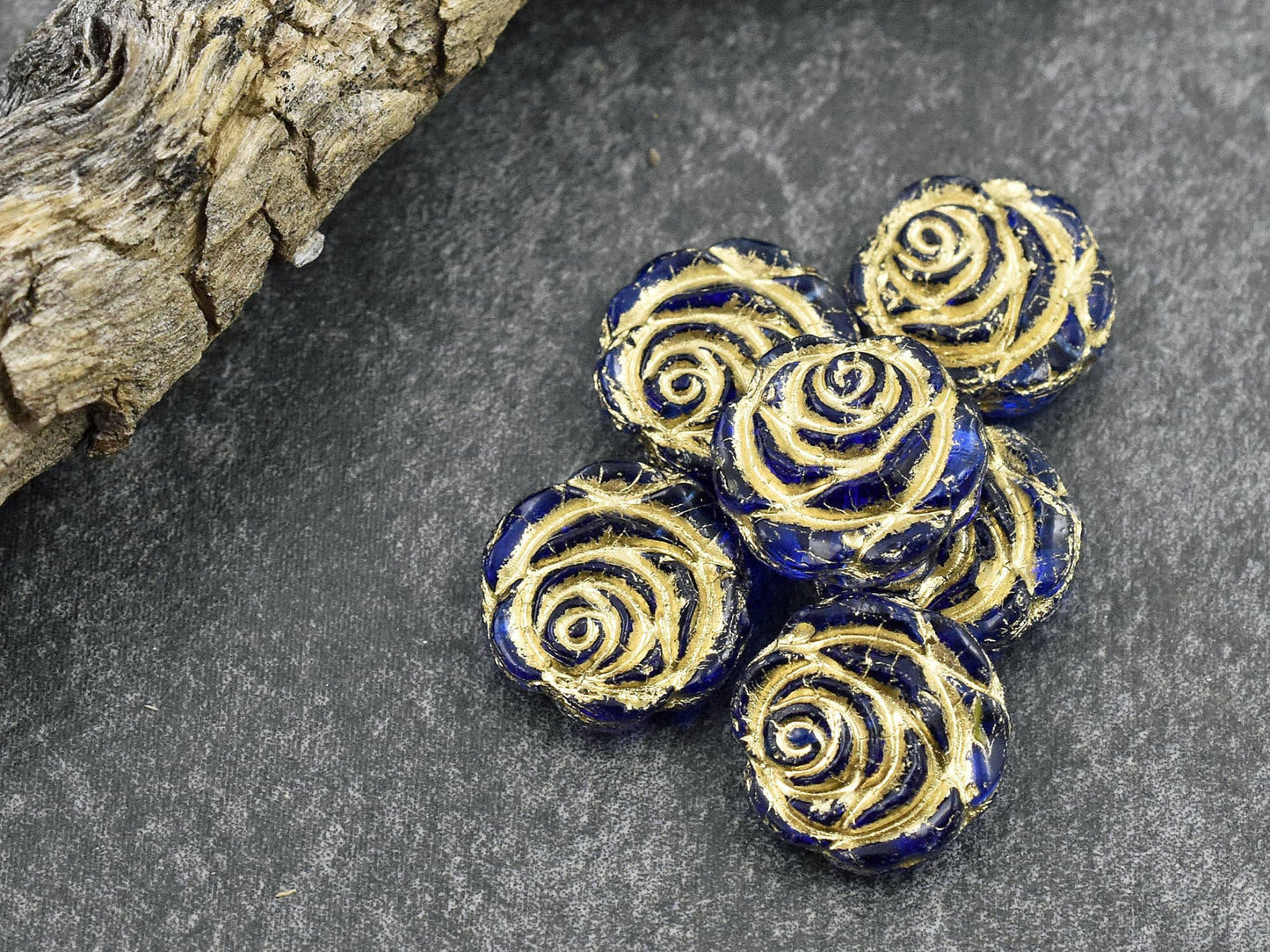 Flower Beads - Czech Glass Beads - Rose Beads - Floral Beads - Picasso Beads - 6pcs - 14mm - (4247)