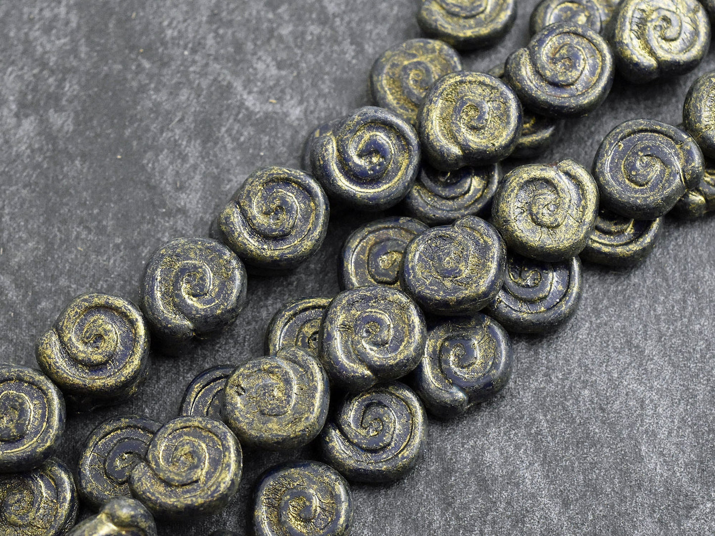 Czech Glass Beads - Picasso Beads - Navy Blue Beads - Jelly Roll Beads - Ammonite Beads - 12mm - 12pcs - (4548)