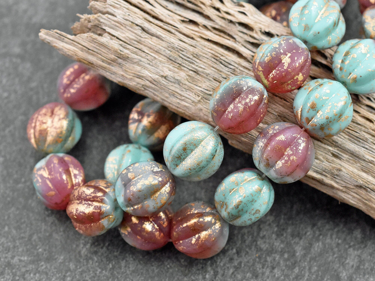 Czech Glass Beads - Melon Beads - Picasso Beads - Round Beads - Bohemian Beads - 15pcs - 12mm - (B811)
