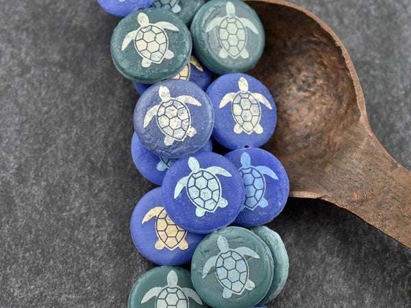 Turtle Beads - Czech Glass Beads - Laser Etched Beads - Sealife Beads - Laser Tattoo Beads - 16mm - 8pcs - (541)