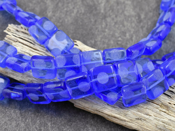 Czech Glass Beads - Blue Beads - Fourth of July Beads - Square Beads - Vintage Czech Beads - 10mm - 8 inch strand - (B280)
