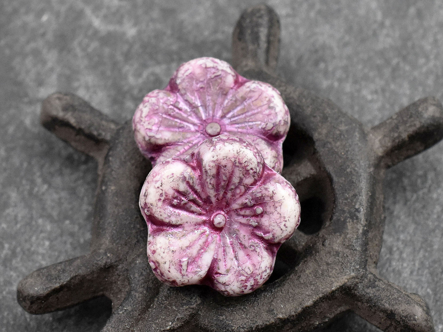 Czech Glass Beads - Flower Beads - Hibiscus Beads - Picasso Beads - Hawaiian Flower Beads - Czech Flowers - 21mm - 2pcs - (2666)