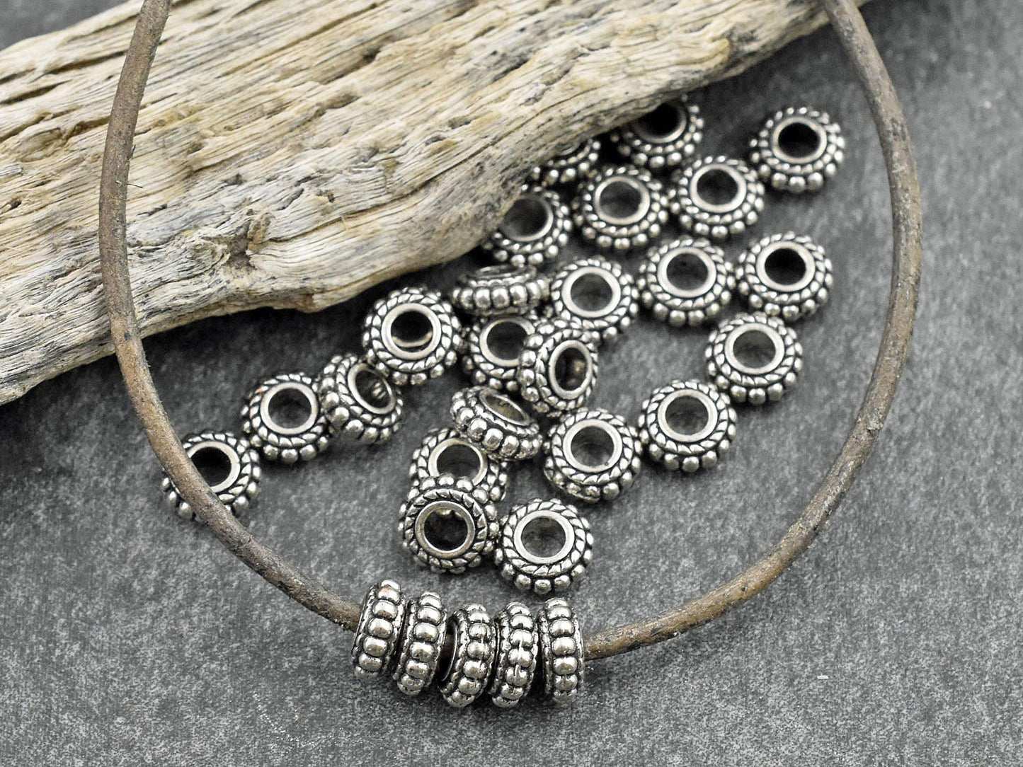 Metal Beads - Rondelle Spacer Beads - Antique Silver - Silver Beads - Silver Spacers - Spacer Beads - 50pcs - 8x3mm - (A58)