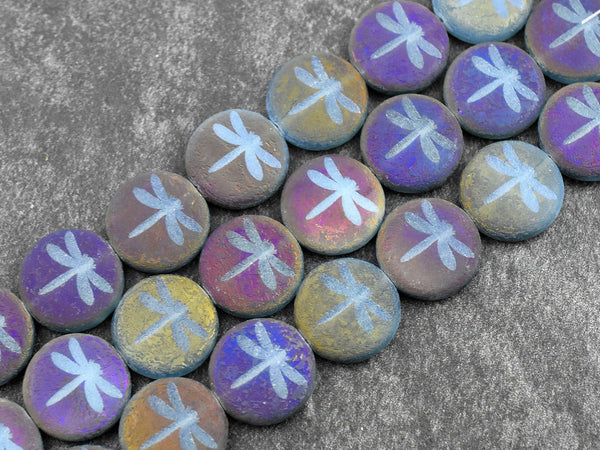 Dragonfly Beads - Czech Glass Beads - Laser Etched Beads - Tattoo Beads - 17mm - 4 or 8pcs - (1824)