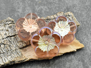Flower Beads - Czech Glass Beads - Hibiscus Beads - Hawaiian Flower Beads - Picasso Beads - 2pcs - 22mm - (5934)