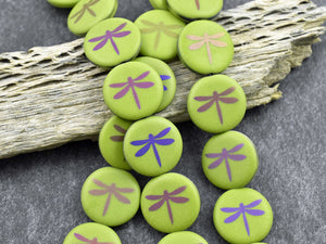 Czech Glass Beads - Laser Etched Beads - Dragonfly Beads - Tattoo Beads - 16mm - 8pcs - (1206)