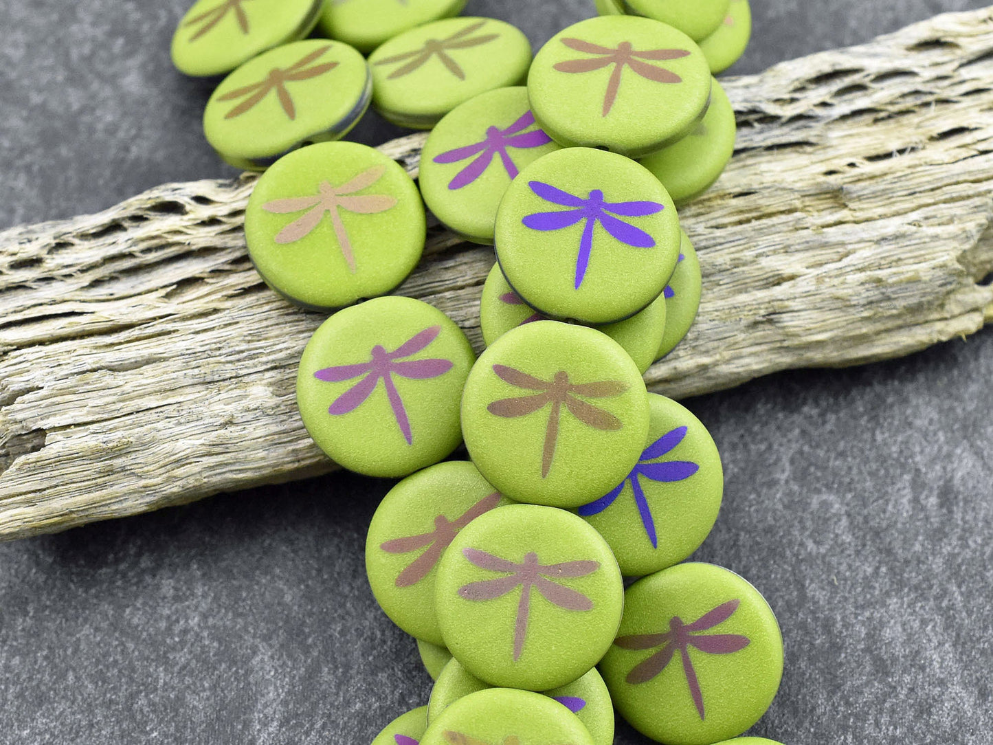 Czech Glass Beads - Laser Etched Beads - Dragonfly Beads - Tattoo Beads - 16mm - 8pcs - (1206)