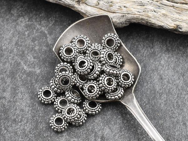 Metal Beads - Rondelle Spacer Beads - Antique Silver - Silver Beads - Silver Spacers - Spacer Beads - 50pcs - 8x3mm - (A58)