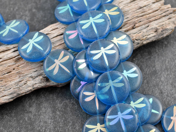 Dragonfly Beads - Czech Glass Beads - Laser Etched Beads - Tattoo Beads - 16mm - 8pcs - (4126)