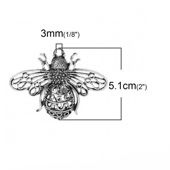 Silver Pendant - Bee Pendant - Boho Pendant -Metal Pendant - 51x39mm - (4985)