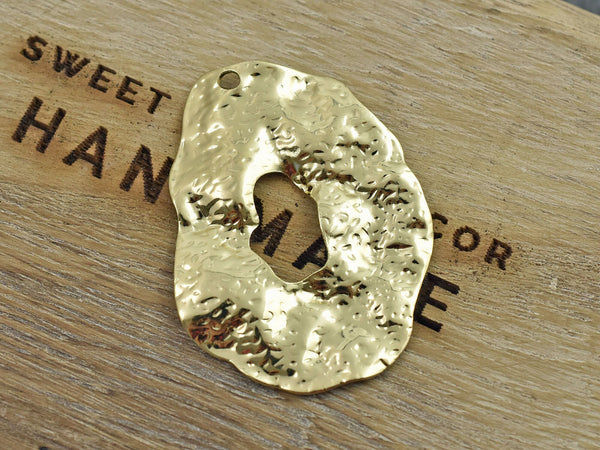 Metal Pendant - Gold Pendant - Bohemian Pendant - Hammered Pendant - 44x33mm - (A506)