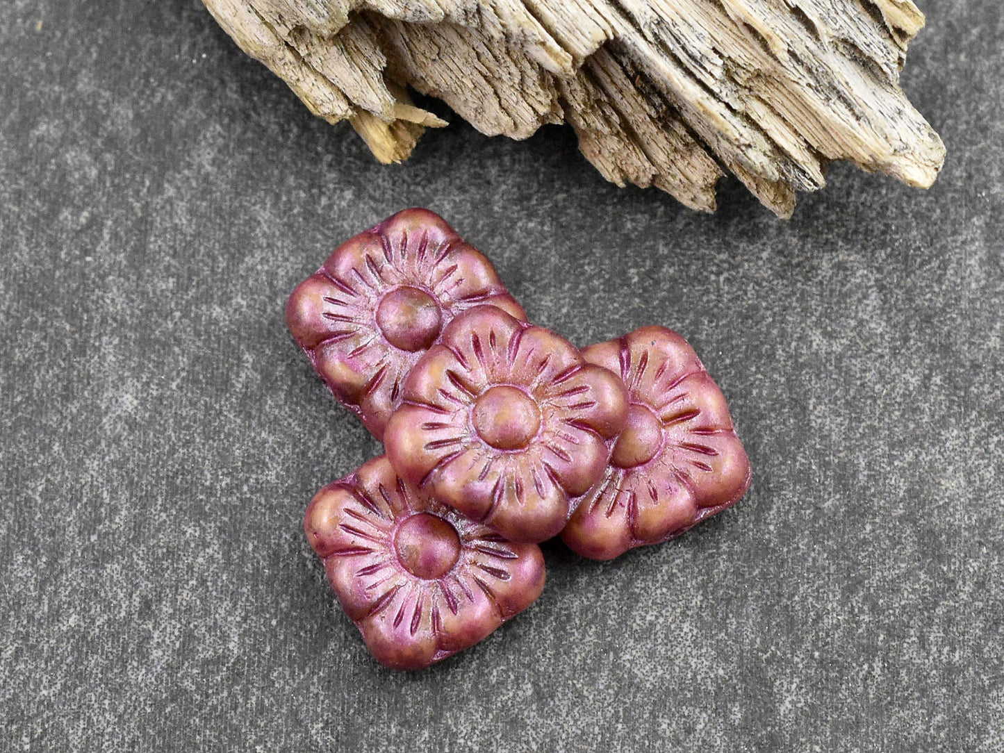 Flower Beads - Czech Glass Beads - Czech Glass Flowers - Picasso Beads - Square Flowers - 11mm Flower - 10pcs - (3177)