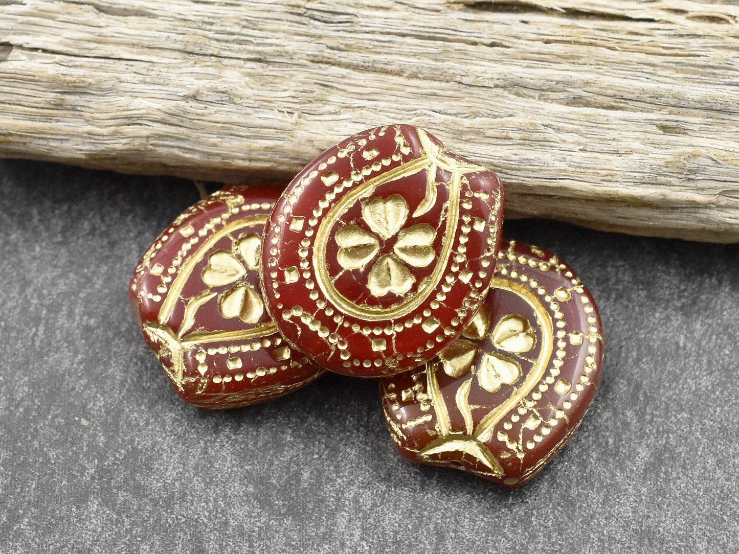 Czech Glass Beads - Horseshoe Beads - Picasso Beads - Focal Bead - Lucky Horseshoe - 21x18mm - 2pcs - (5379)